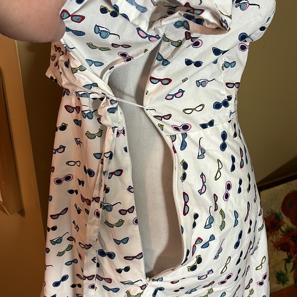 BODEN Size 12 R Wrap-Dress VNeck ShortSleeve Cotton Sunglasses Print Kitsch - Picture 13 of 16